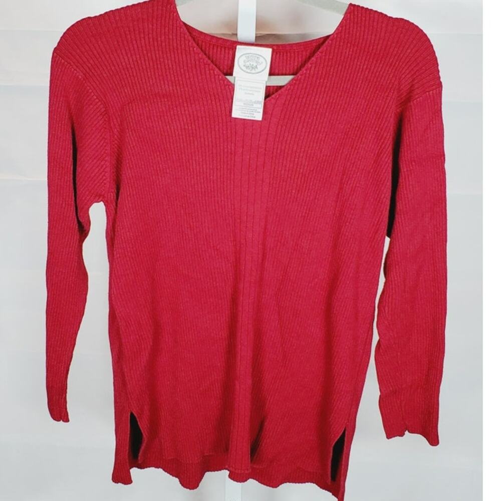 Laura Ashley Red Ribbed Knit Sweater Long Sleeve Pullover Top Medium